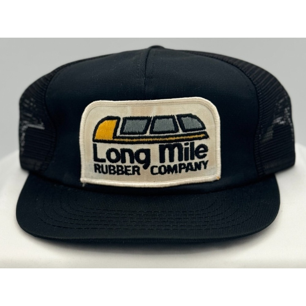 Vintage Long Mile Rubber Company Truckers Cap/Hat - Black - S/M - Never Worn!
